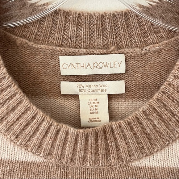 Cynthia Rowley Cashmere Merino Wool Wide Strip Blend Long Sleeve Knit Sweater - Picture 3 of 15